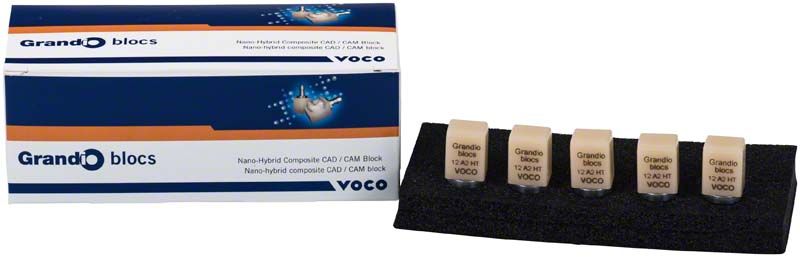 Grandio blocs HT Gr. 12 A2 CAD/CAM-Blöcke neben Verpackung.