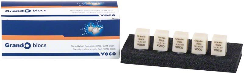 Grandio® blocs HT Gr. 14L A1 auf schwarzem Schaumstoffträger mit Verpackung.