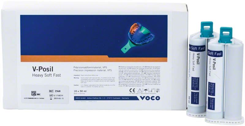 Kartusche V-Posil Heavy Soft Fast mit Verpackung im Hintergrund.