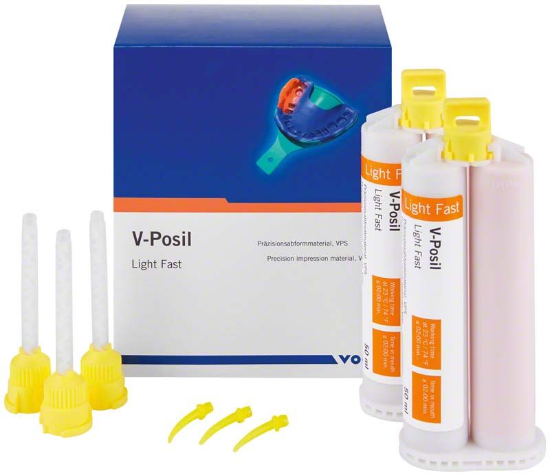 V-Posil Light Fast 2 x 50ml mit Verpackung und Zubehör.