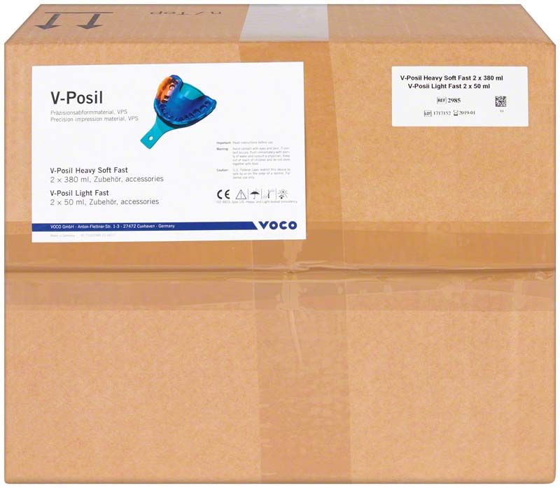 Brauner Versandkarton mit V-Posil VPS Präzisionsabformmaterial-Etikett.