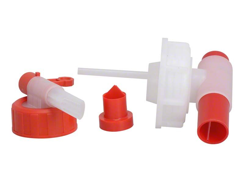 Kanisterhahn für 5 und 10 Liter Kanister mit rotem Verschluss.