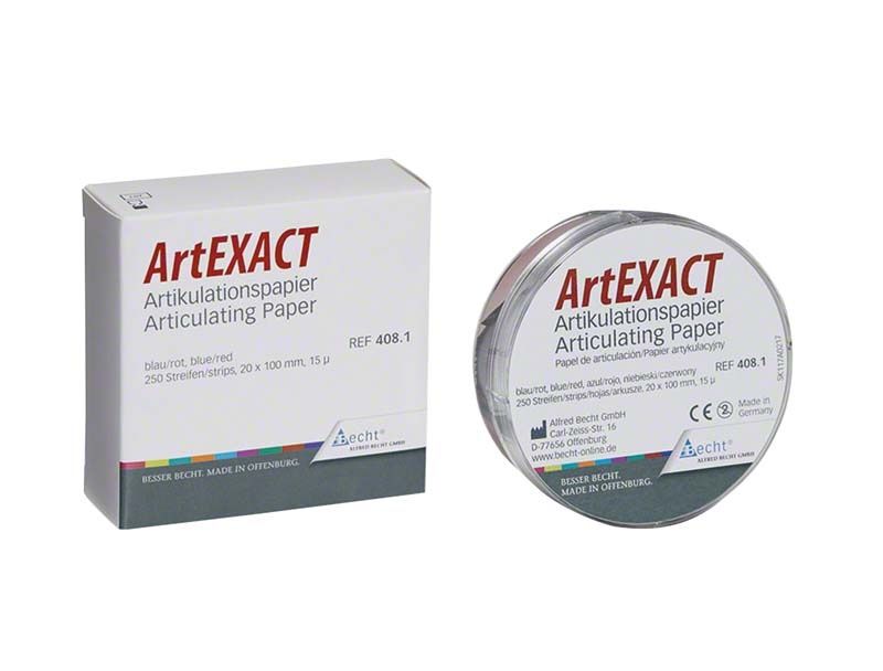 ArtEXACT Artikulationspapier-Verpackung und -Dose für Okklusionsprüfung.