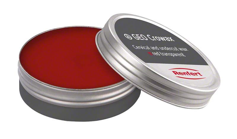 Runde Dose mit GEO Crowax Cervicalwachs, rot-transparent.