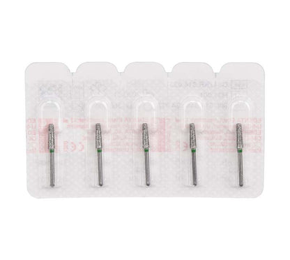 Diamantierte rotierende Dentalinstrumente in Blisterverpackung, fünf Stück.