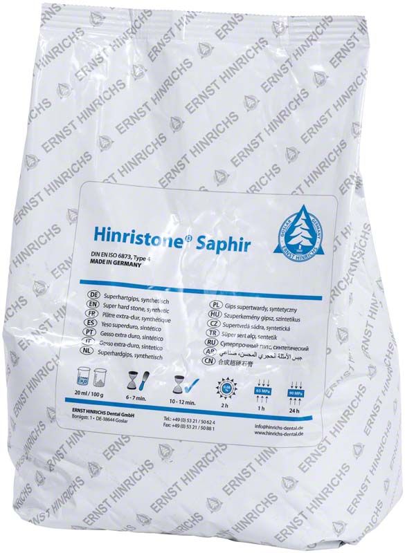 Hinristone® Saphir elfenbein 5kg Beutel mit Produktinformationen und Logo.