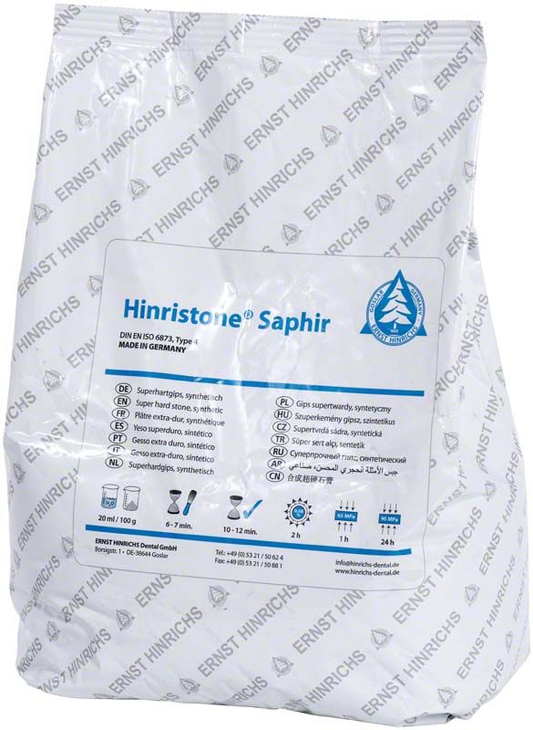 Hinristone® Saphir lichtgrau 5kg Beutel mit Produktinformationen und Logo.