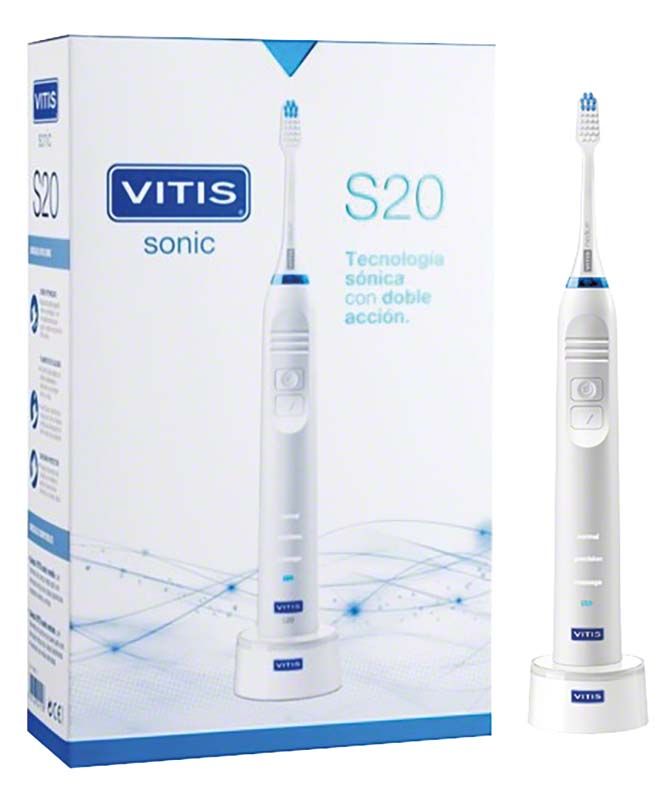 Elektrische Zahnbürste VITIS® sonic S20 mit Verpackung.