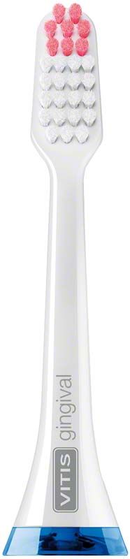 VITIS® sonic Ersatzbürstenkopf gingival mit rosa und weißen Borsten.