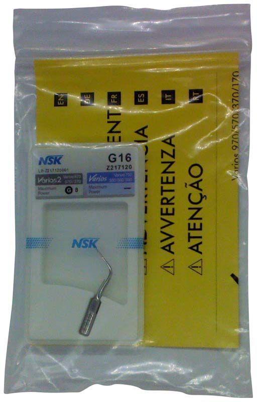 Scaler Aufsatz NSK G16 in transparenter Verpackung mit gelbem Warnhinweis.