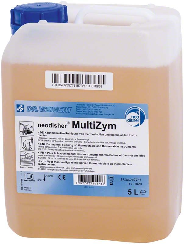 Neodisher MultiZym 5-Liter-Kanister mit Etikett und Dosieröffnung.