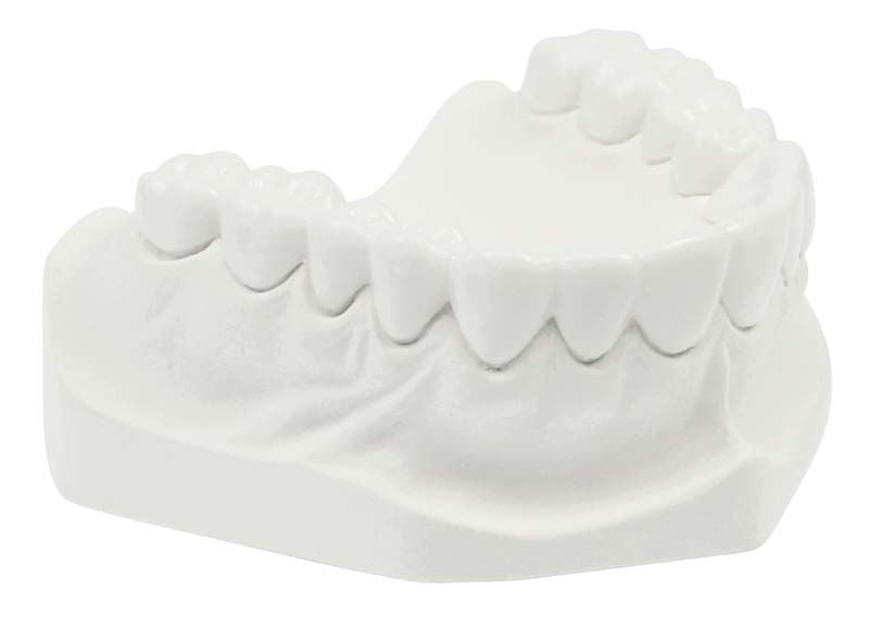 DURAN®+ weiße Kunststoffplatte in Zahnbogen-Form, Detailansicht seitlich.