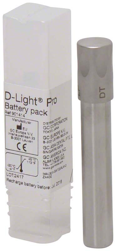 Ersatzakku für D-Light® Pro Polymerisationslampe mit Verpackung.