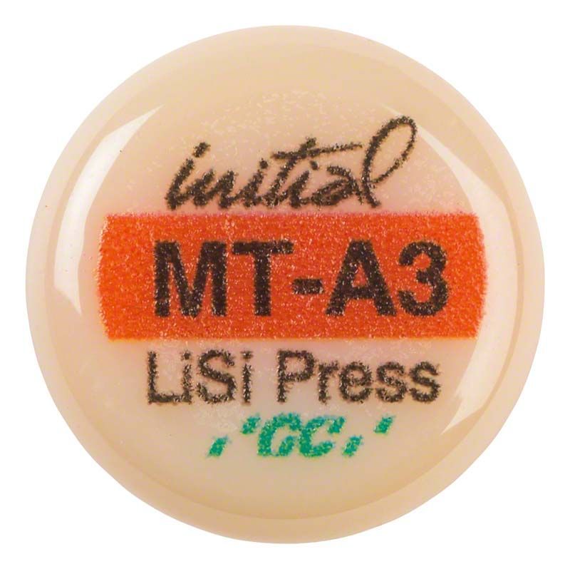 GC Initial™ LiSi Press MT A3 Ingot mit Produktaufdruck