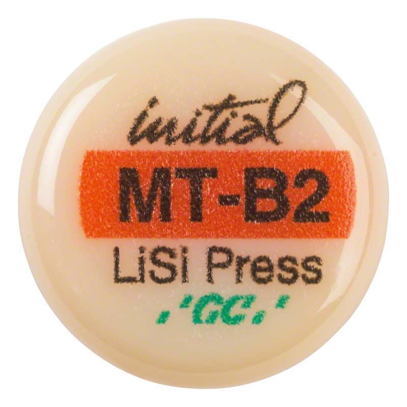 GC Initial LiSi Press MT B2 in beige Farbe mit rotem und schwarzem Aufdruck