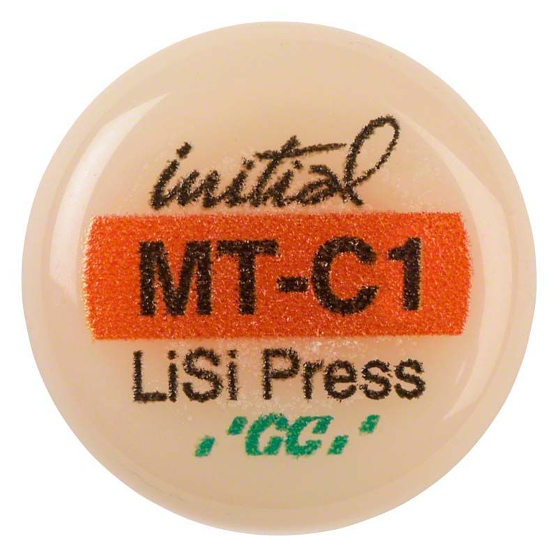 GC Initial LiSi Press MT C1 in Nahaufnahme mit Produktbeschriftung.
