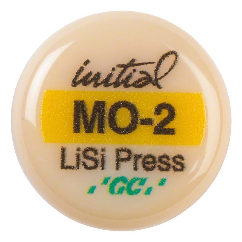 GC Initial™ LiSi Press MO 2 in runder Verpackung mit Beschriftung.