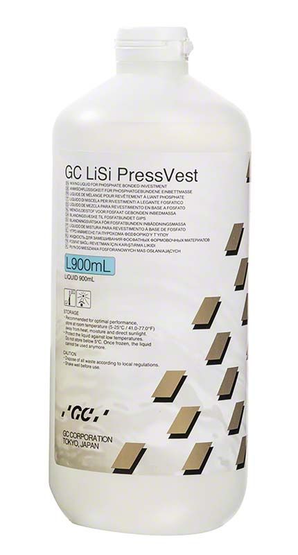 GC LiSi PressVest Flüssigkeit 900ml Flasche mit Etikett und Produktinformationen.