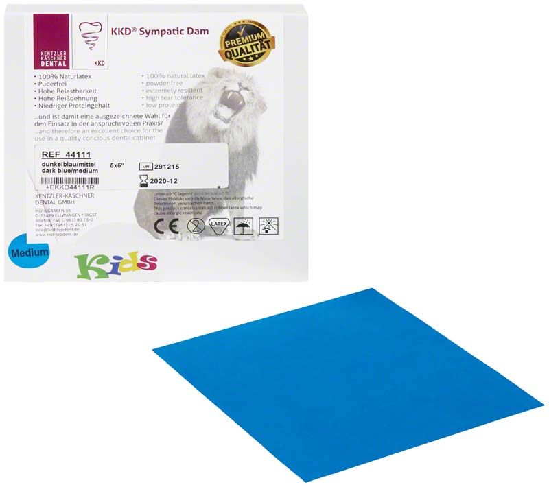 KKD® Sympatic Dam Kids in Dunkelblau mit Verpackung und Löwenmotiv.