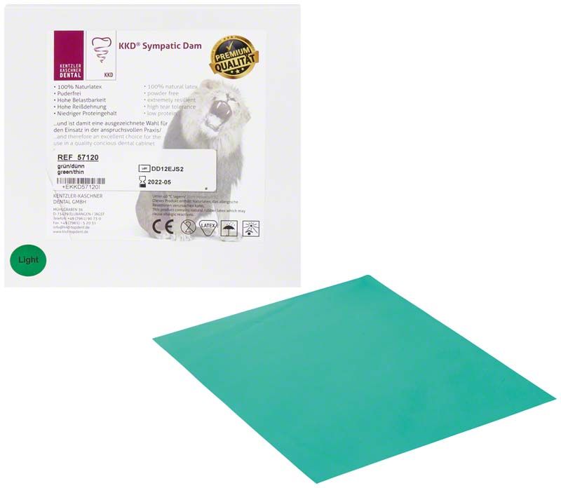 KKD Sympatic Dam Premium grün, puderfreier Dental-Kofferdam aus Naturlatex.