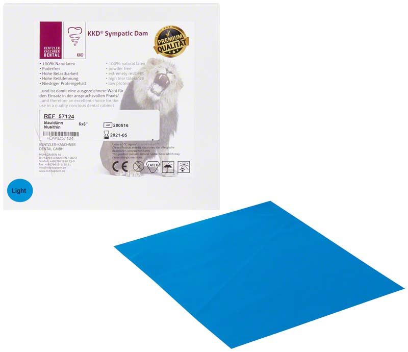 KKD® Sympatic Dam Premium blau, puderfreier Kofferdam aus Naturlatex.
