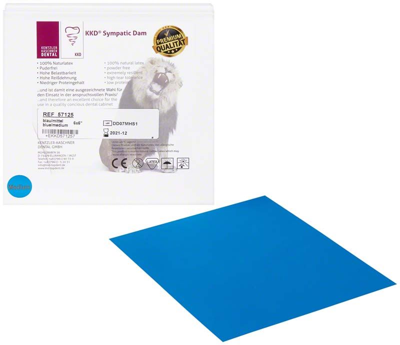 KKD® Sympatic Dam Premium blau mit Verpackung und Löwenabbildung.