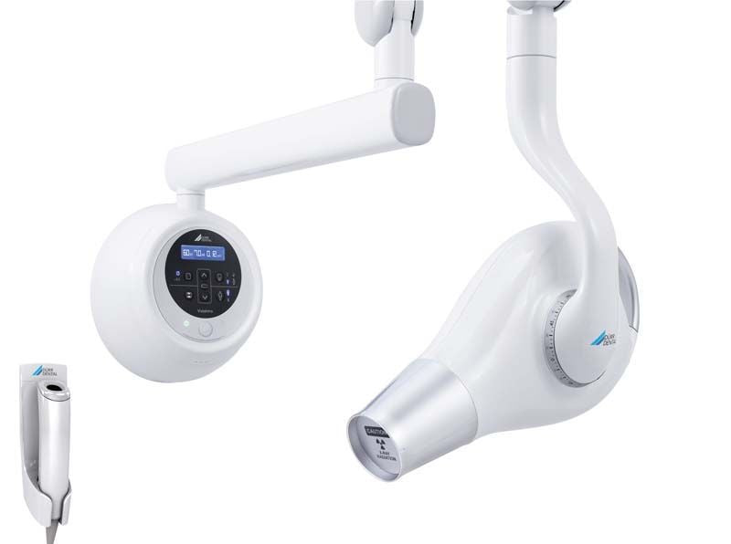 Intraorales Röntgengerät VistaIntra DC mit mittlerem Arm in Weiß.