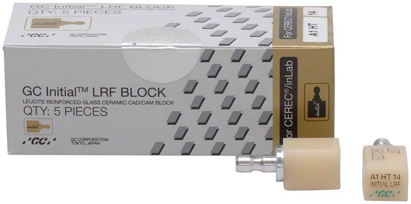 GC Initial™ LRF HT-14 CEREC® A1 Block für CAD/CAM mit Verpackung.