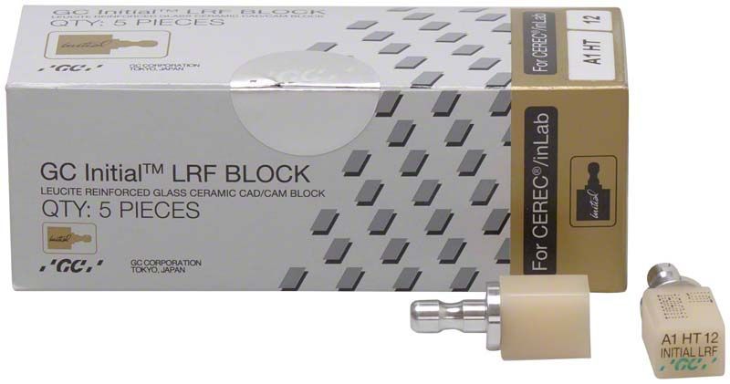 GC Initial™ LRF HT-12 CEREC® A1 Keramikblockverpackung mit einem Block.
