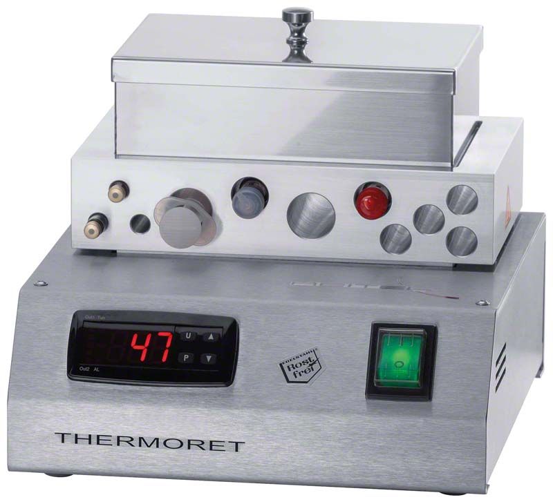 Medizinisches Gerät THERMORET mit digitaler Temperaturanzeige und Bedienelementen.