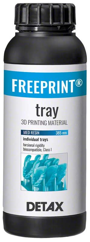 Freeprint® tray UV Harzflasche mit Etikett und blauer Aufschrift.