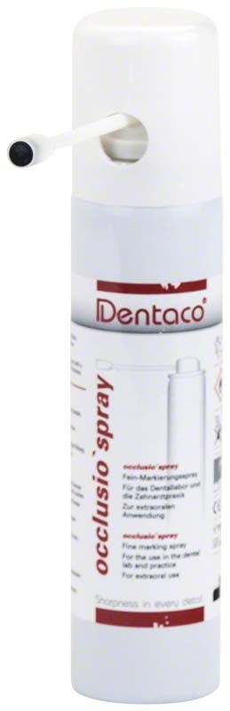 Weißes Okklusionsspray mit innovativem Sprühkopf für dentale Anwendungen.