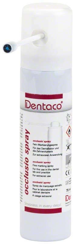 Occlusionsspray blau in weißer Sprühdose mit rotem Etikett und Applikator.