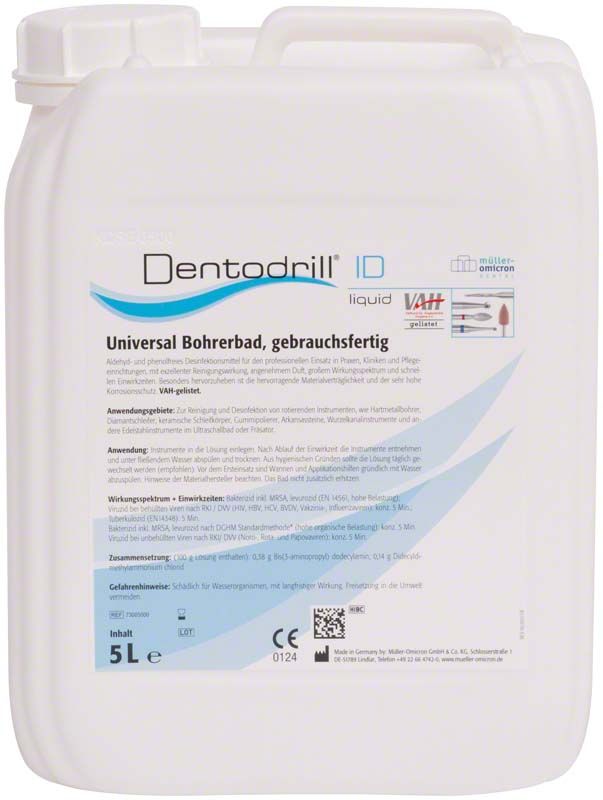 Kunststoffkanister mit 5 Litern Dentodrill® ID Universal Bohrerbad.