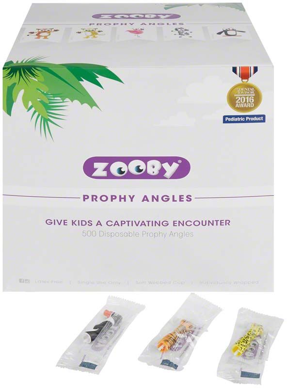Zooby® Einweg-Prophy-Winkelstücke 500er Pack mit kindgerechtem Design.