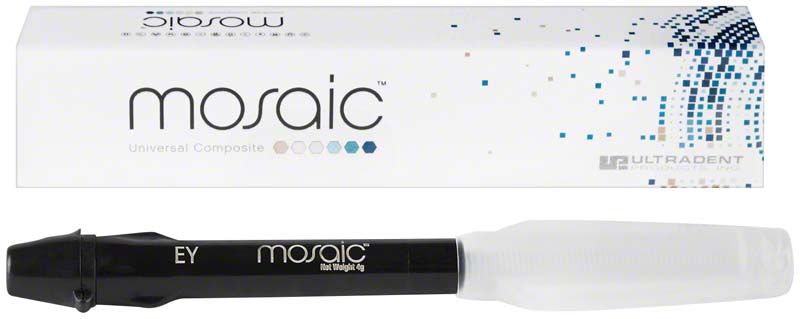 Mosaic™ Spritzen Enamel Yellow mit Verpackung im Hintergrund.