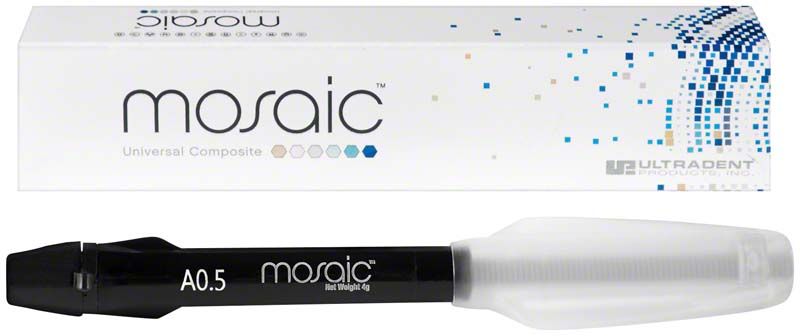 Mosaic™ Spritzen A0.5 vor Verpackung mit Mosaikmuster.