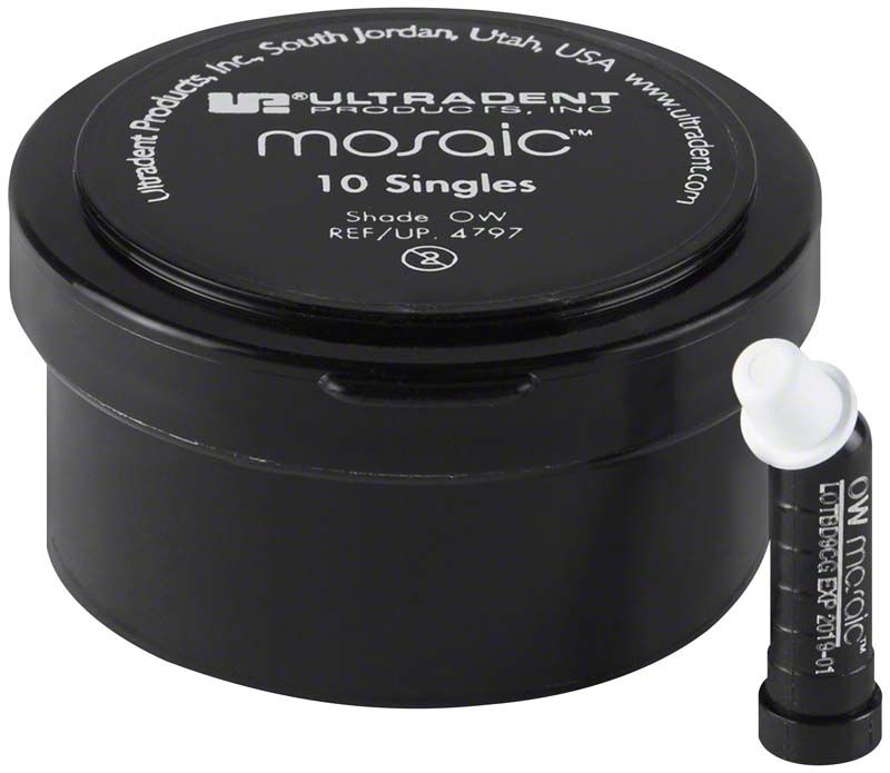 Schwarze Verpackung von Mosaic™ Singles Opaque White mit 10 Einheiten.