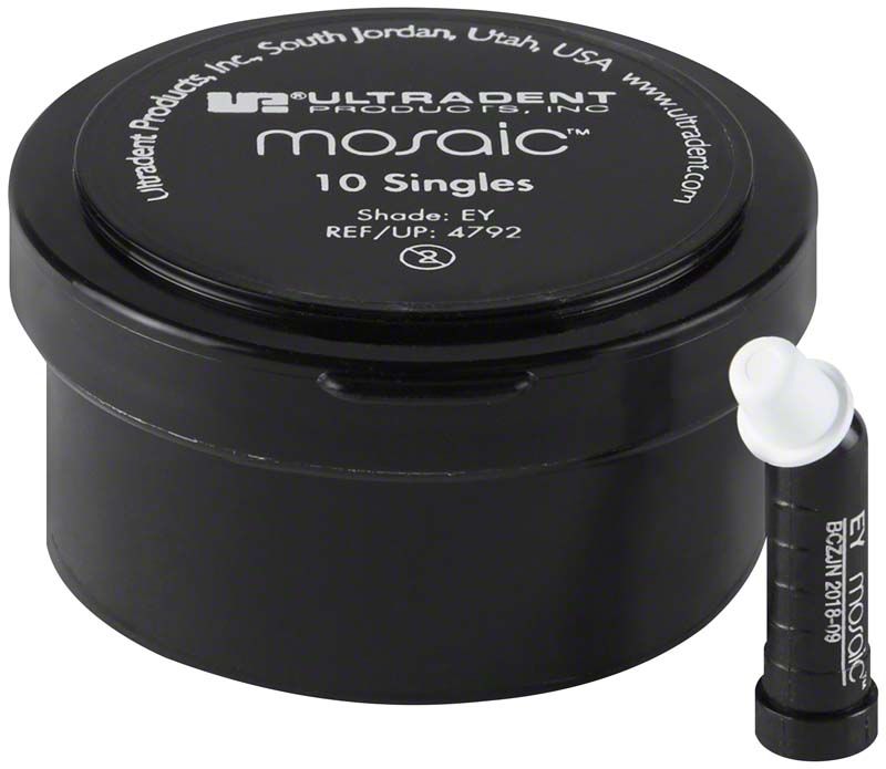 Schwarze Verpackung von Mosaic™ Singles Enamel Yellow mit Aufschrift und Einzelkapsel.