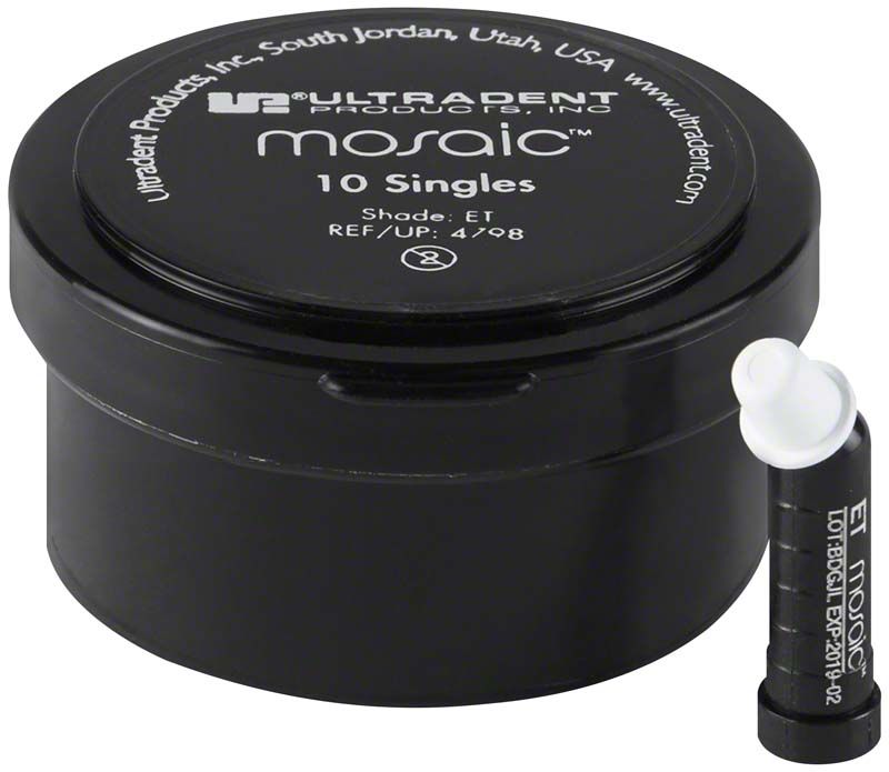 Schwarzer Behälter mit Aufschrift "Mosaic™ 10 Singles Enamel Trans".