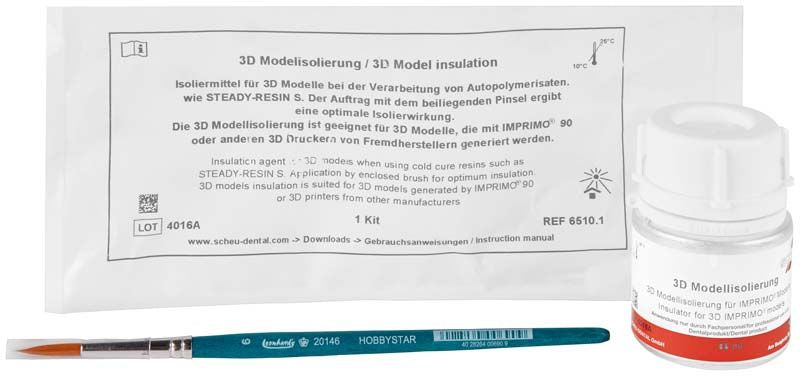 3D Modellisolierung Set mit Pinsel und Steady Resin Isoliermittel für Dentalanwendungen.