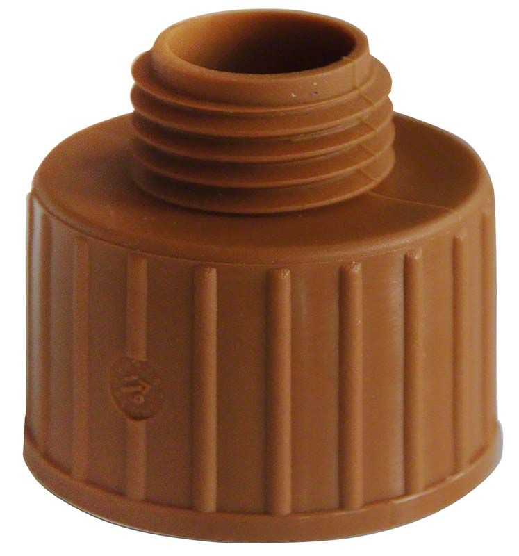 Brauner Flaschenadapter E mit Dichtlippe aus Kunststoff.