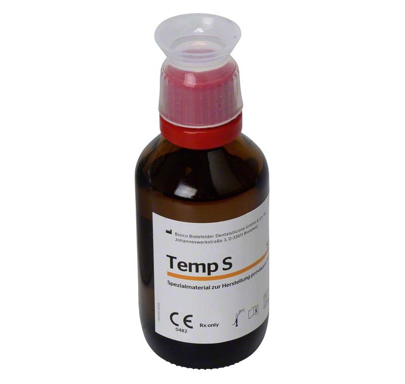 Temp S Flasche mit rotem Deckel, Etikett für provisorische Zahnkronen und Brücken.