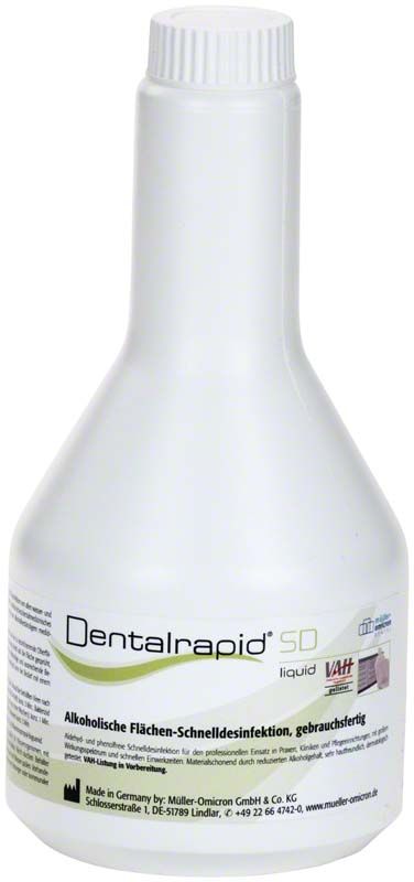 Dentalrapid® SD liquid Flasche mit 0,5 Liter Inhalt zur Flächendesinfektion.