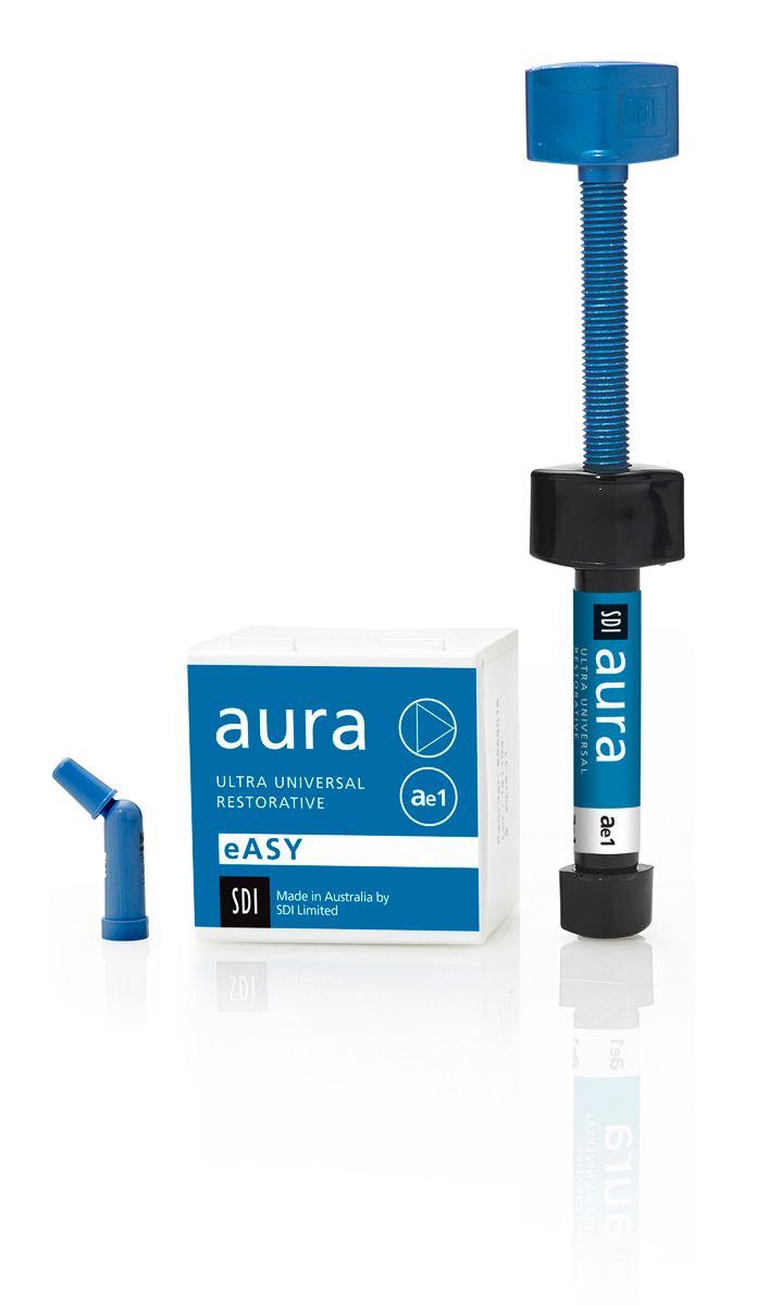 Aura eASY Spritze Ae1 mit Verpackung und Applikationsspitze.