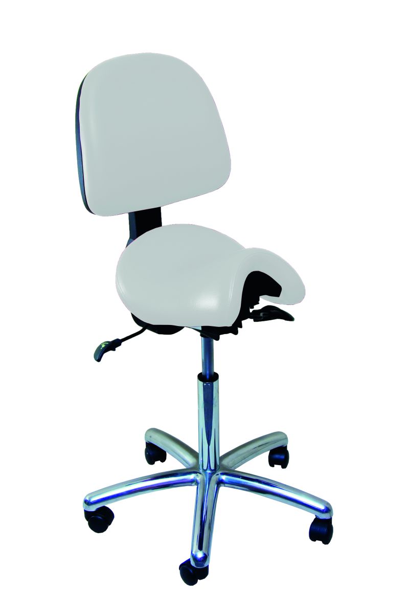 Bambach Sattelsitz White Vellum II mit Rückenlehne auf Rollen.