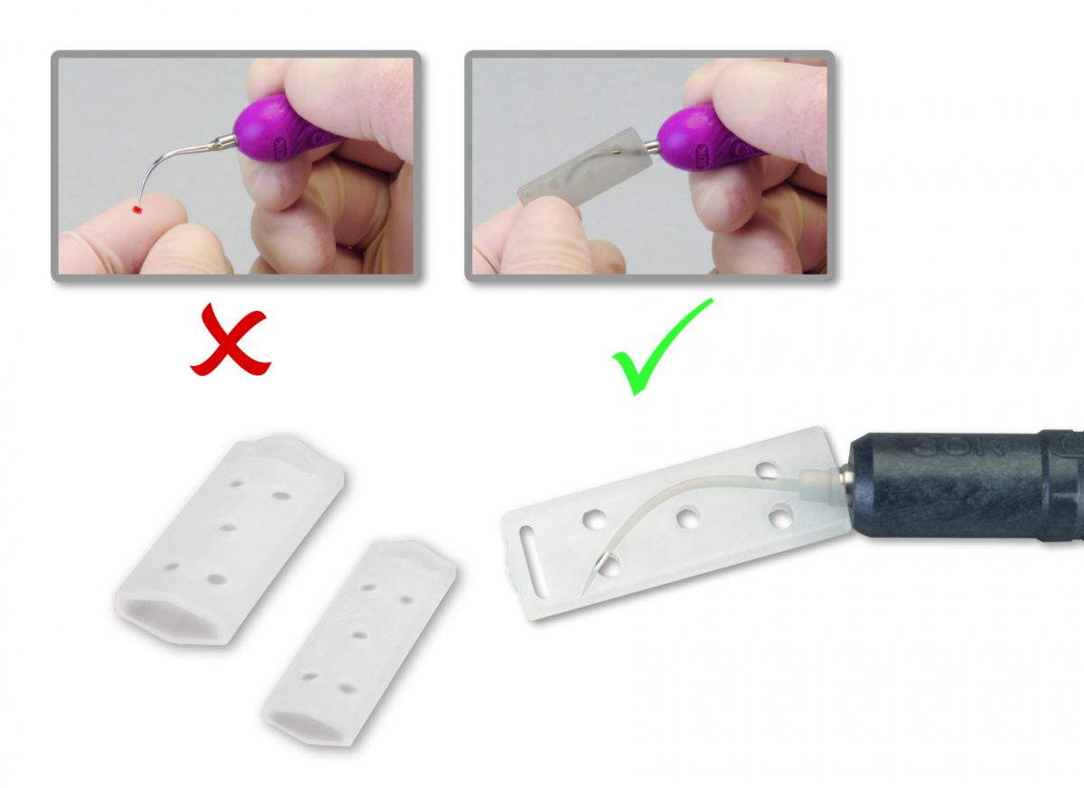 Nahaufnahme von Protecto-Tip-Schutzkappen an medizinischen Instrumenten.