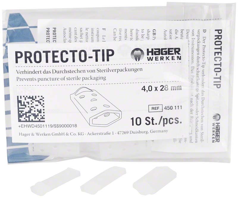 Sterile Schutzkappen Protecto-Tip 4,0 x 28mm in Verpackung.