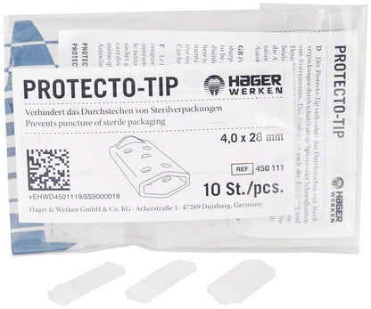 Sterile Schutzkappen Protecto-Tip 4,0 x 28mm in Verpackung.