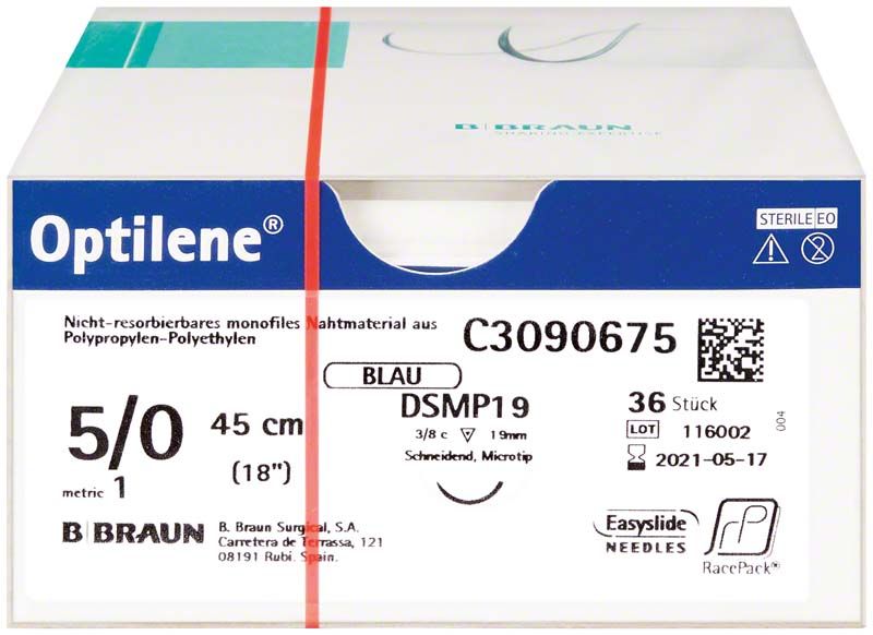 Optilene® Nahtmaterial 5/0, 45 cm, DSMP19, sterile Verpackung
